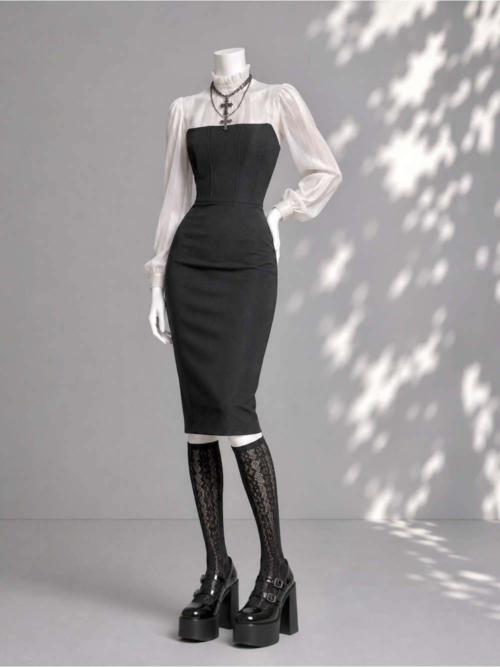 House of CB Niaz Corset Dress L Black Strapless Bodycon Pencil Midi